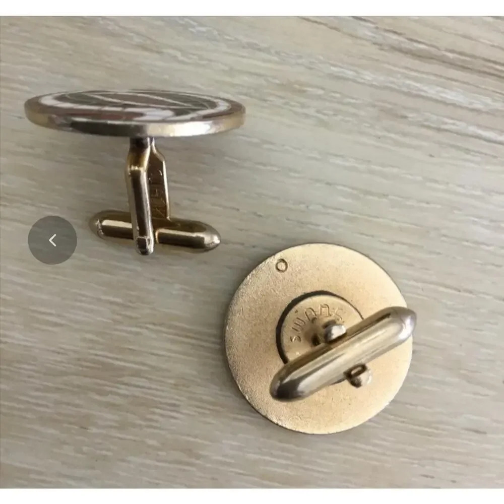 Vintage Cufflinks Swank Mosaic Gold‎ Tone with Red Black Dolphin Fish Eye Design - Picture 3 of 3